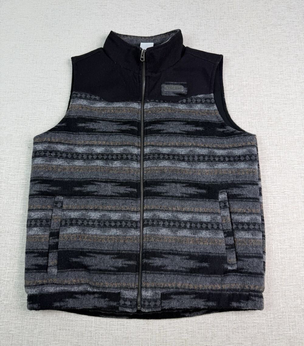 Cinch Vest Boys Youth XL 16-18 Gray Black Western Southwest Wool Blend Full Zip